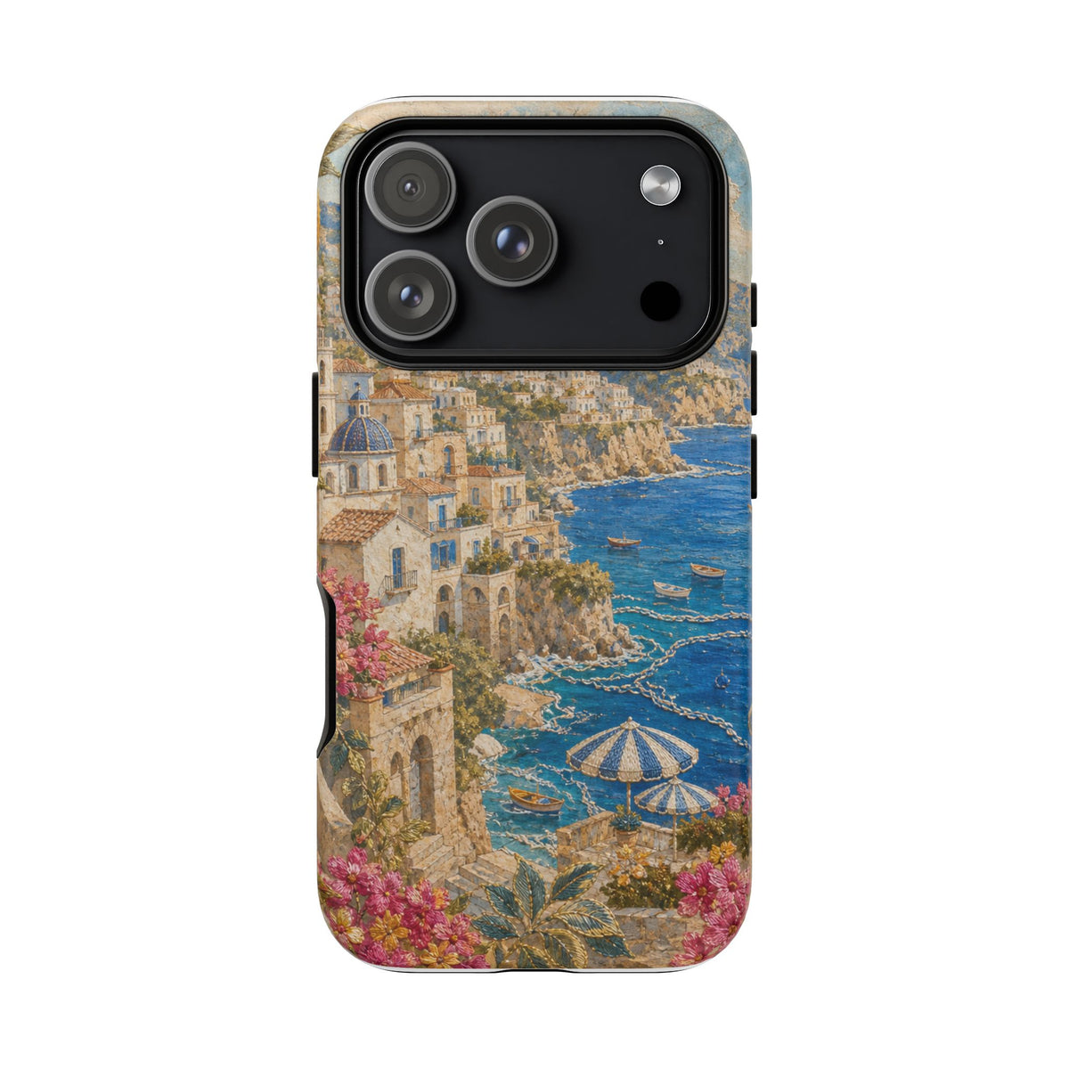 Amalfi Coast Phone Case, Fresco Embroidery-Look Art, Tough Protective Case