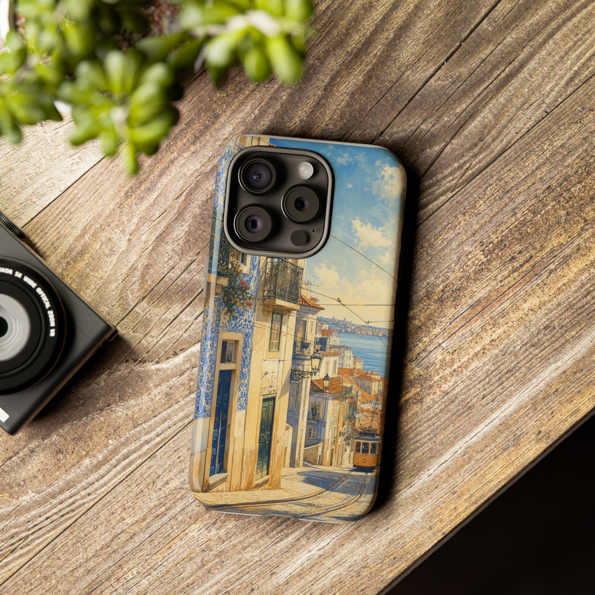 Lisbon Phone Case, Tram Street Travel Art, Tough Protective Case, Matte or Glossy