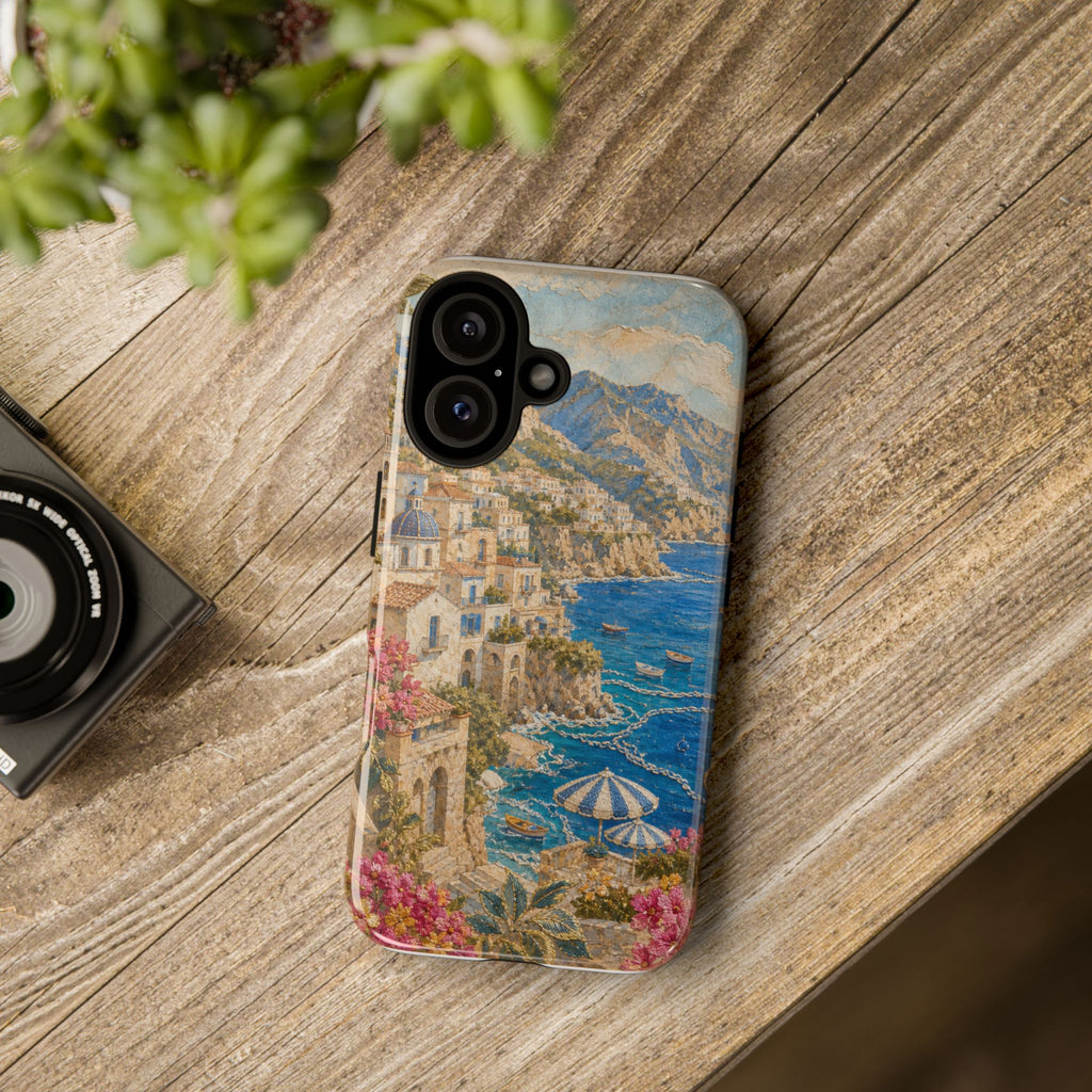 Amalfi Coast Phone Case, Fresco Embroidery-Look Art, Tough Protective Case