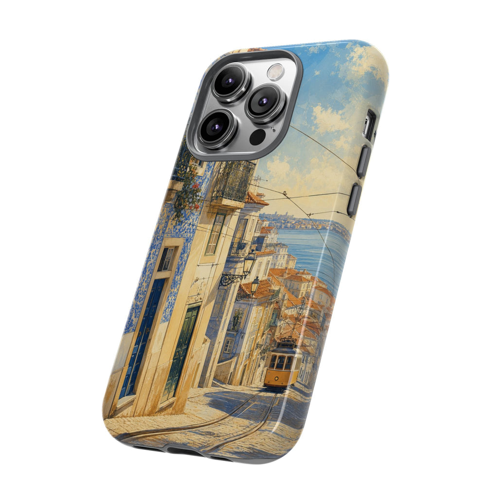 Lisbon Phone Case, Tram Street Travel Art, Tough Protective Case, Matte or Glossy