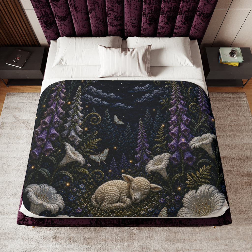 Moon Garden Blanket, Silk Embroidery Look Sherpa Throw, Celestial Nursery Decor, Kids Blanket, Baby Shower Gift, Storybook Nursery