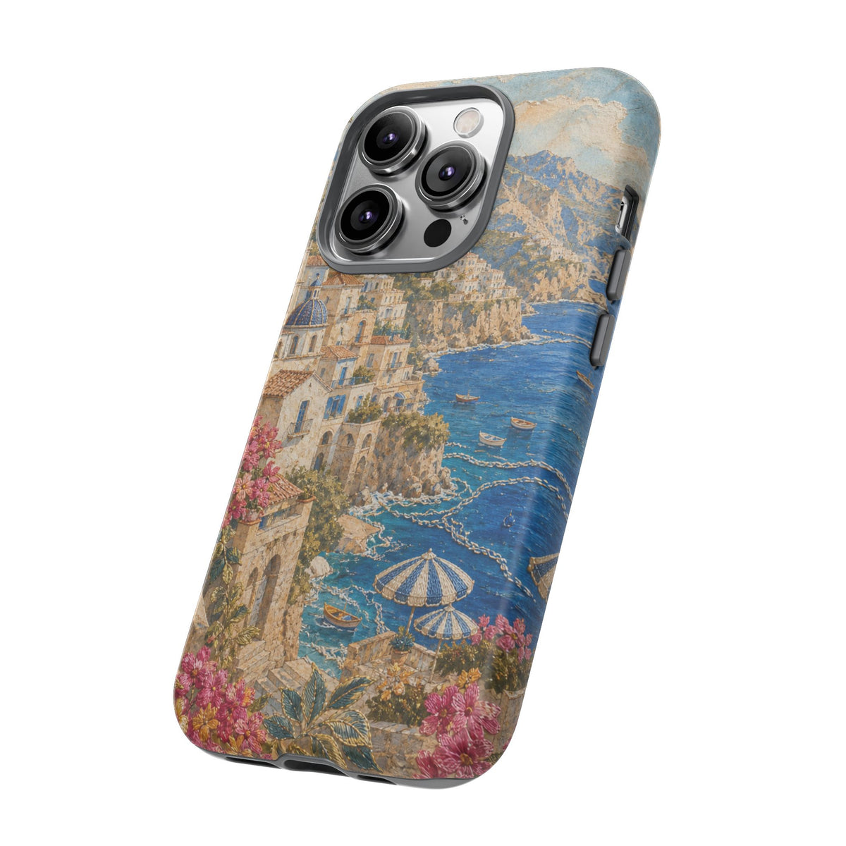 Amalfi Coast Phone Case, Fresco Embroidery-Look Art, Tough Protective Case