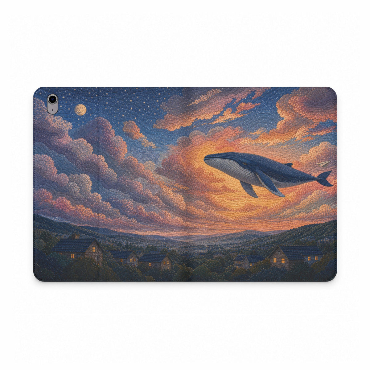 Whale iPad Case, Whale Above the Clouds Folio, Vegan Leather Tablet Case, Ocean Gift, Whimsical Tech Gift