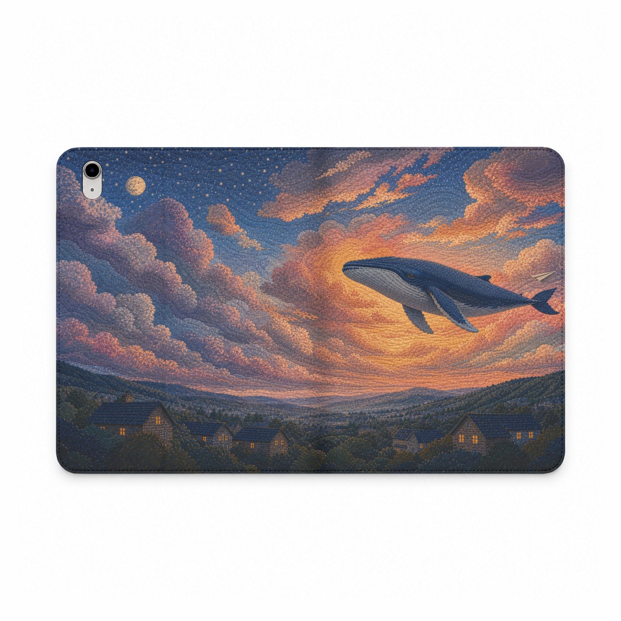 Whale iPad Case, Whale Above the Clouds Folio, Vegan Leather Tablet Case, Ocean Gift, Whimsical Tech Gift
