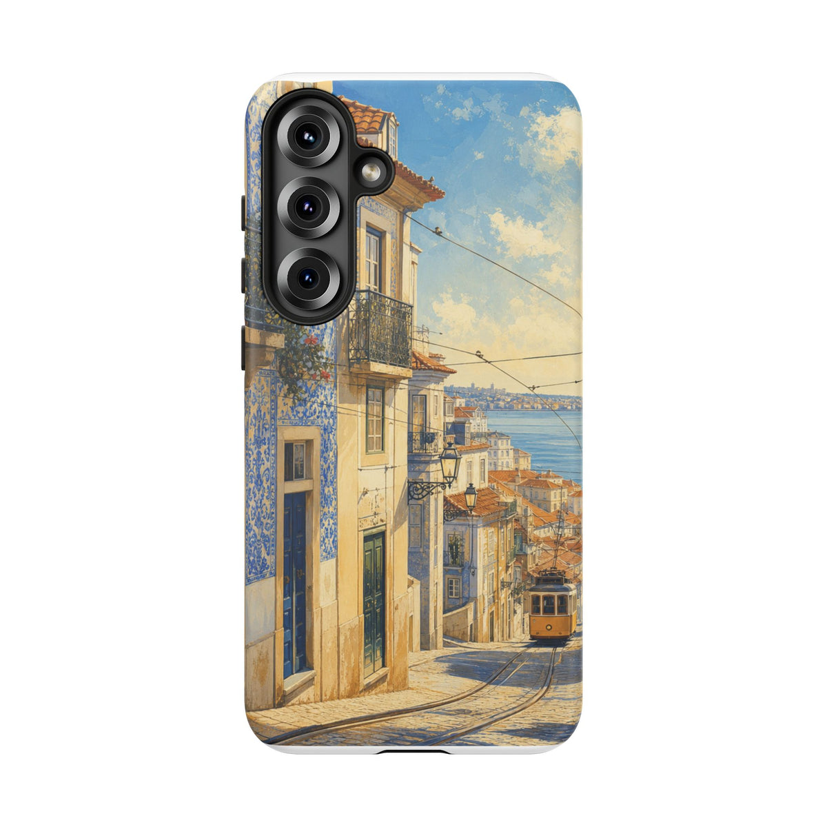 Lisbon Phone Case, Tram Street Travel Art, Tough Protective Case, Matte or Glossy