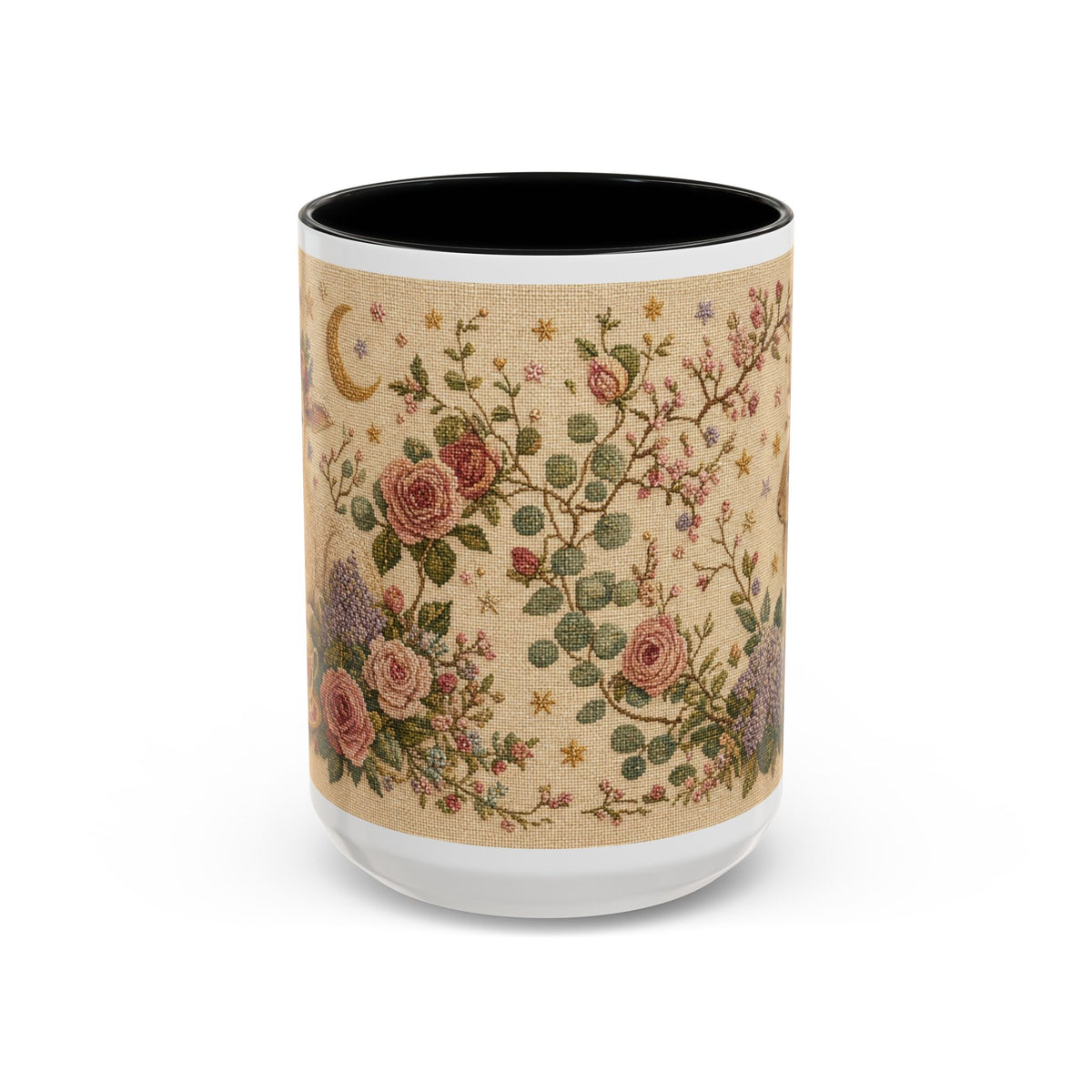 Tea Garden Coffee Mug, Needlepoint Look Ceramic Mug 11oz 15oz, Cottagecore Kitchen Decor, New Mom Gift, Gift for Grandma