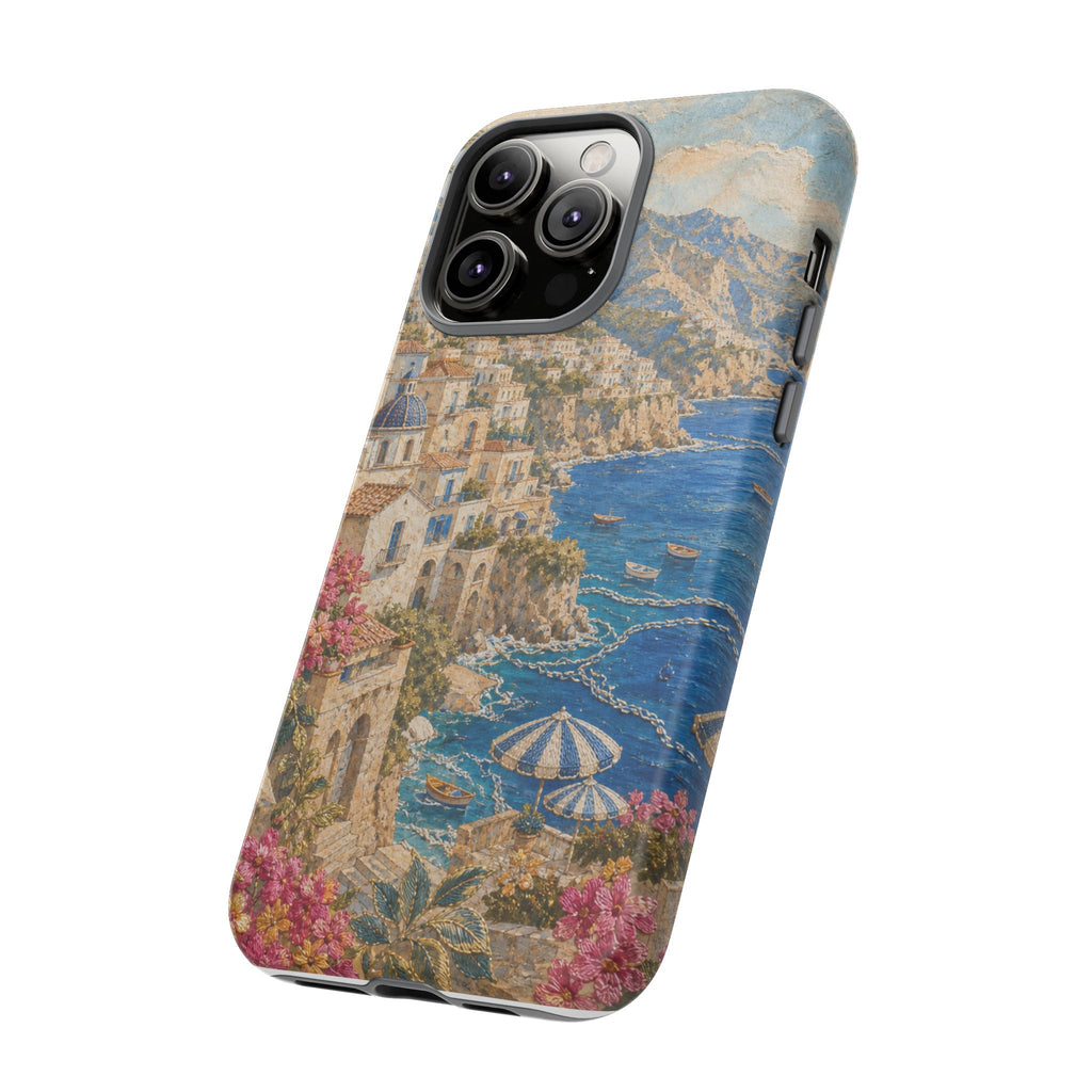 Amalfi Coast Phone Case, Fresco Embroidery-Look Art, Tough Protective Case