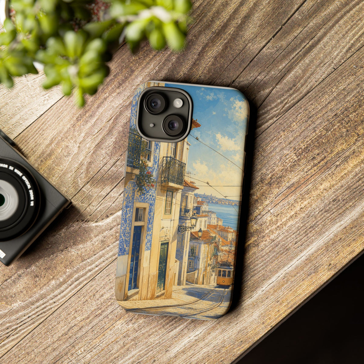Lisbon Phone Case, Tram Street Travel Art, Tough Protective Case, Matte or Glossy