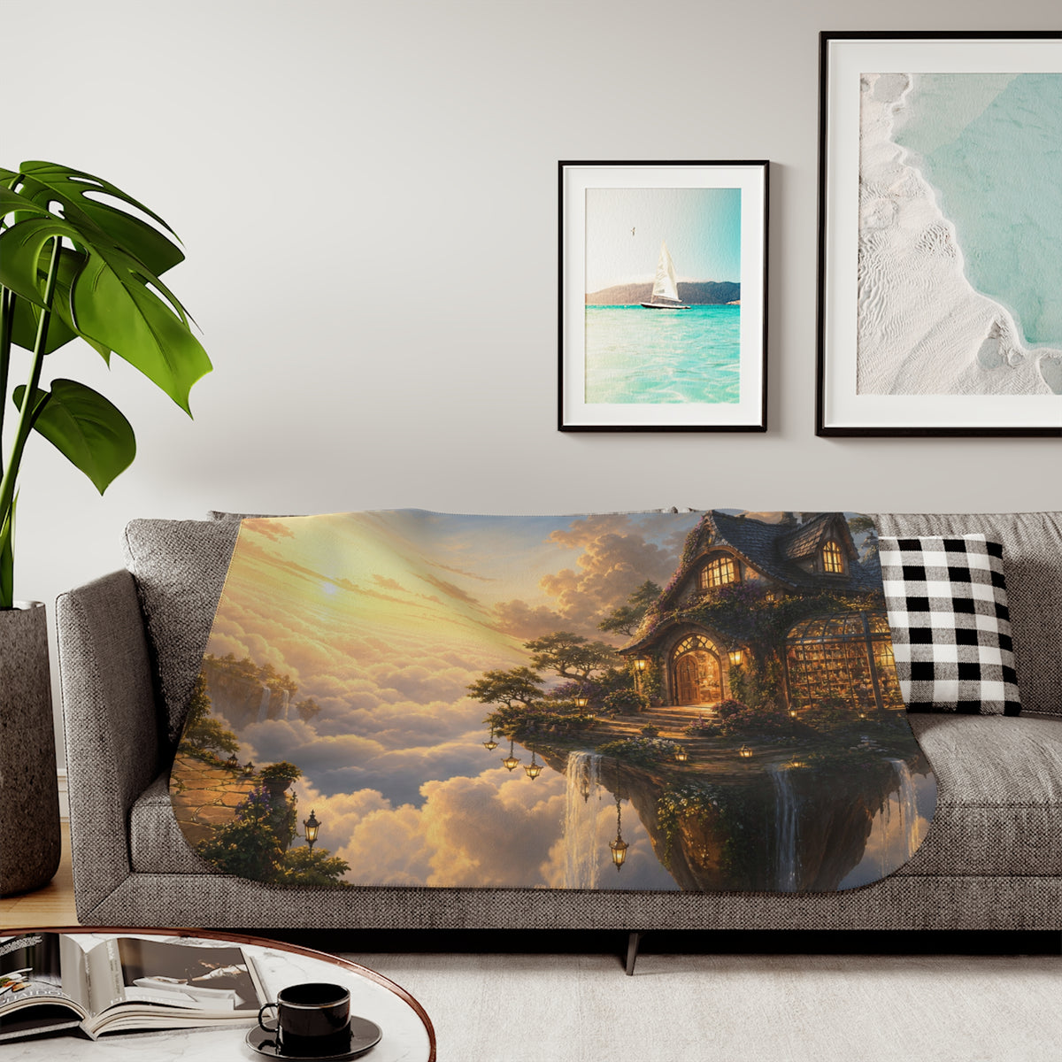 The House Above the Clouds Fantasy Sherpa Blanket