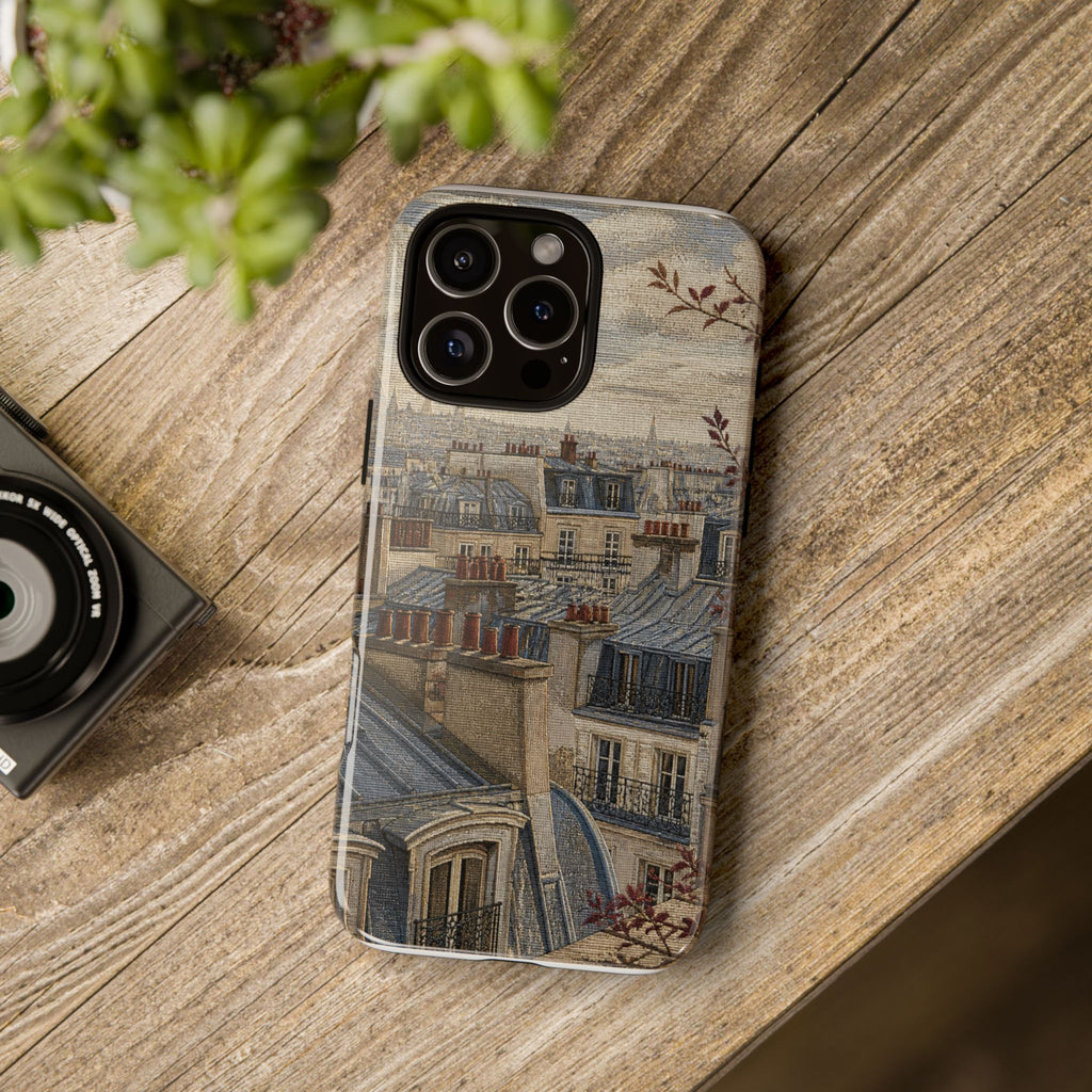 Paris Phone Case, Jacquard-Look Travel Art, Tough Protective Case, Matte or Glossy