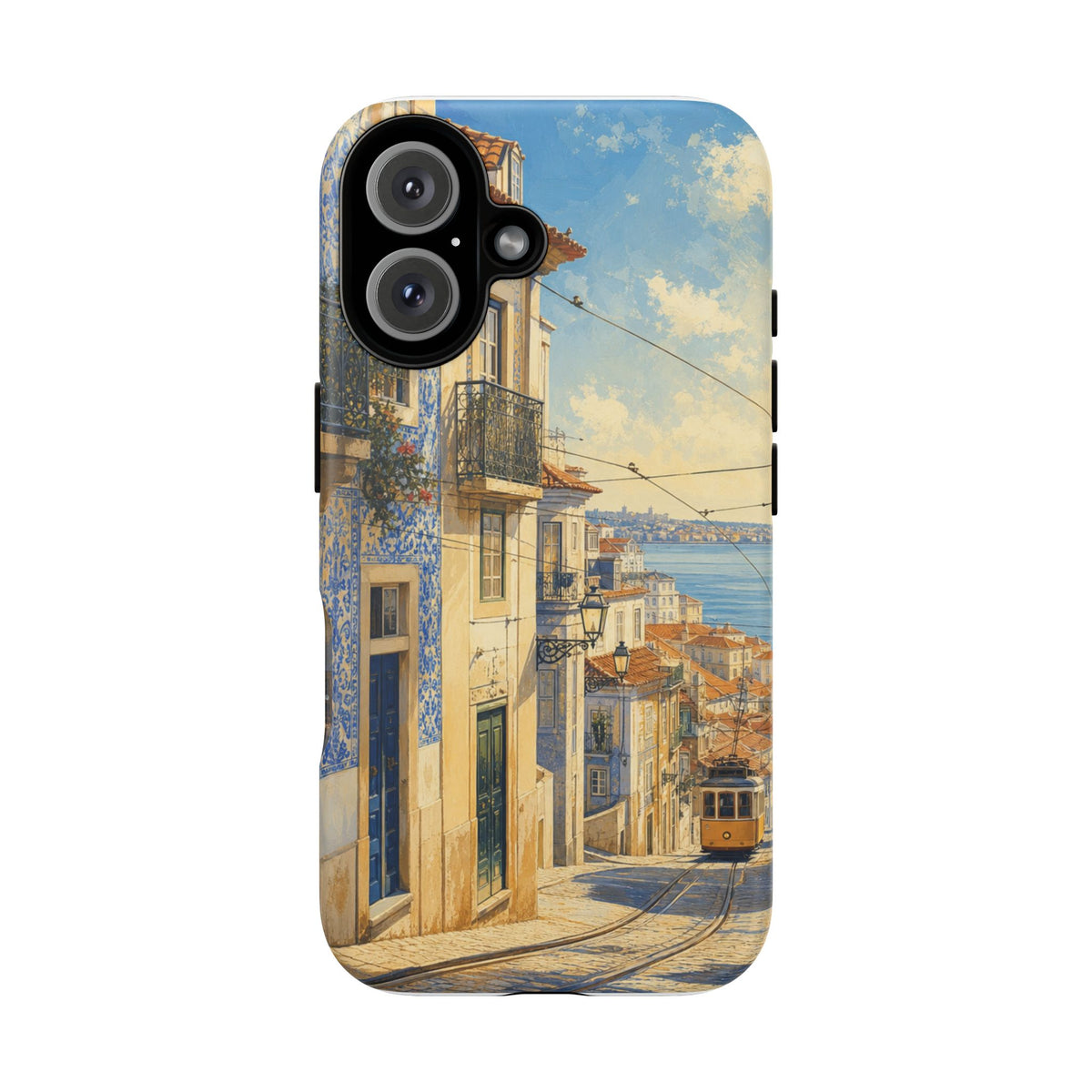 Lisbon Phone Case, Tram Street Travel Art, Tough Protective Case, Matte or Glossy
