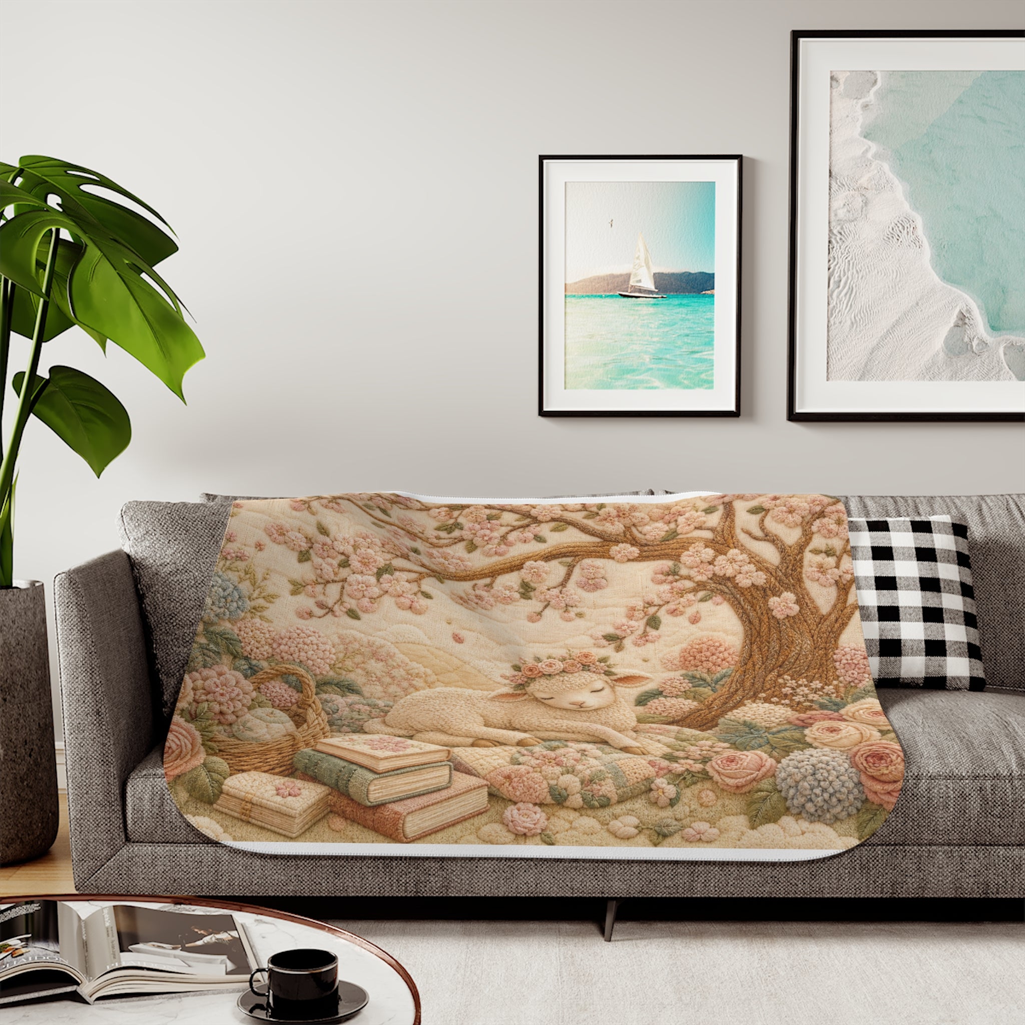 Blossom Nursery Blanket, Blossom Tree Lullaby Sherpa Throw, Floral Baby Blanket, Nursery Decor Girl, Baby Shower Gift, New Baby Gift
