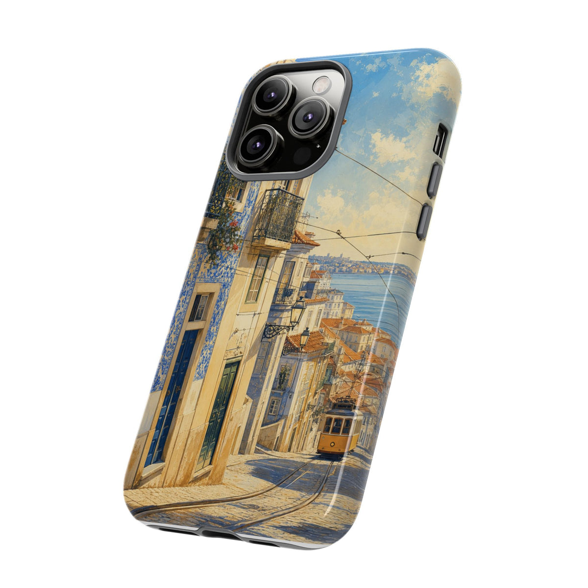Lisbon Phone Case, Tram Street Travel Art, Tough Protective Case, Matte or Glossy