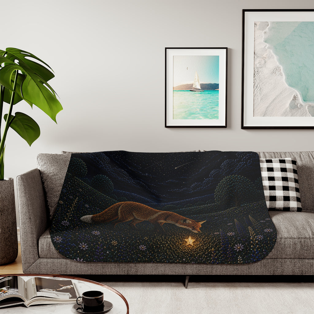 Fox Blanket for Kids, Fox and the Falling Stars Sherpa Throw, Woodland Nursery Decor, Cozy Toddler Blanket, Baby Shower Gift