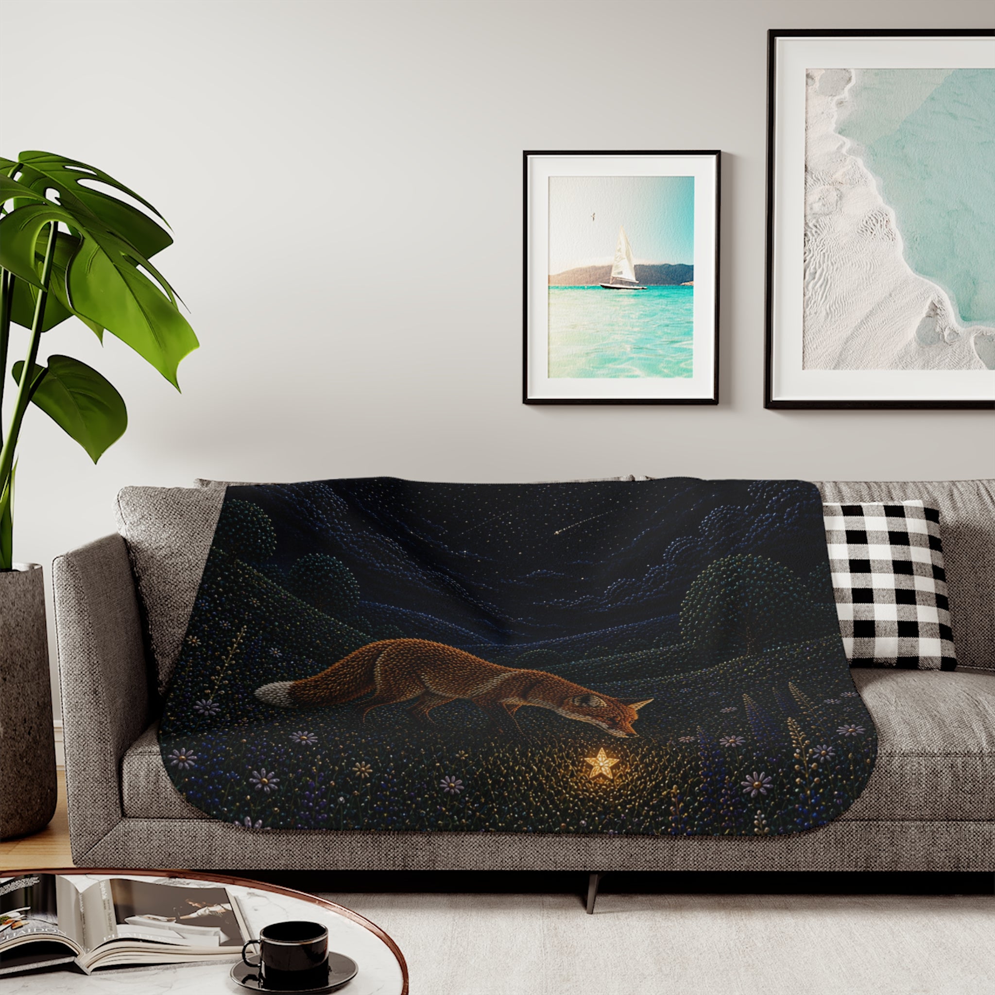 Fox Blanket for Kids, Fox and the Falling Stars Sherpa Throw, Woodland Nursery Decor, Cozy Toddler Blanket, Baby Shower Gift