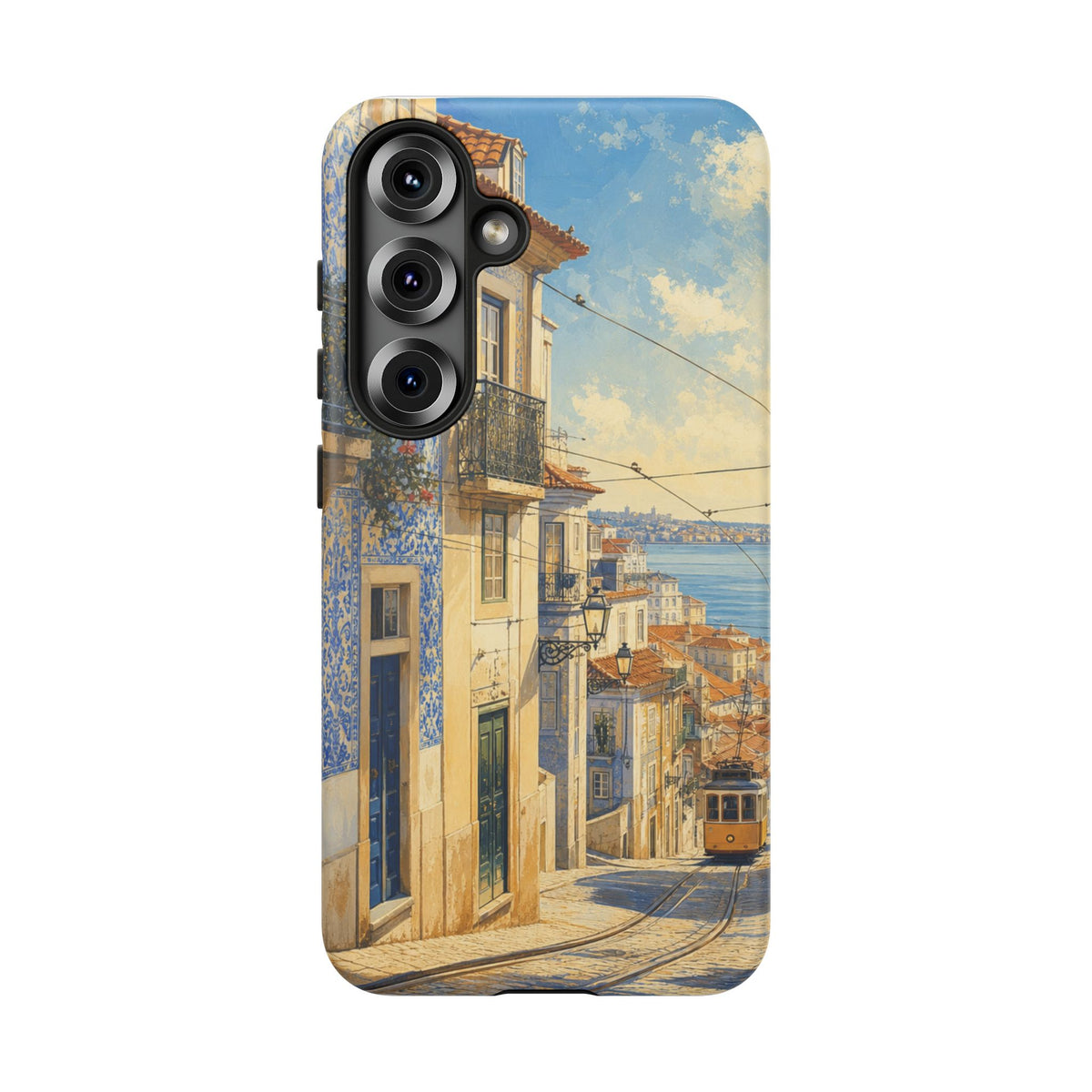 Lisbon Phone Case, Tram Street Travel Art, Tough Protective Case, Matte or Glossy