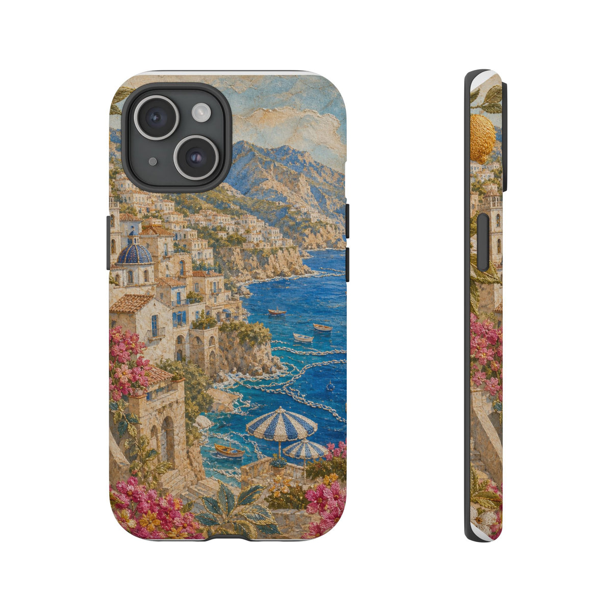 Amalfi Coast Phone Case, Fresco Embroidery-Look Art, Tough Protective Case
