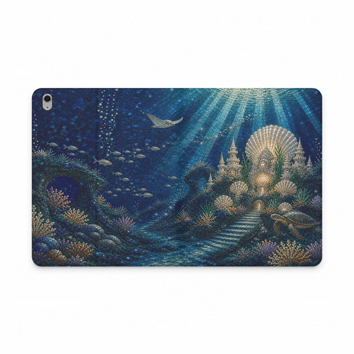 Ocean iPad Case, Kingdom Beneath the Sea Mosaic Folio, Vegan Leather Tablet Case, Under the Sea Gift, Mermaid Aesthetic