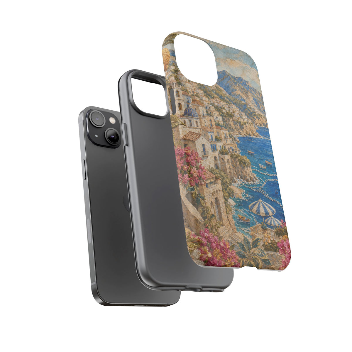 Amalfi Coast Phone Case, Fresco Embroidery-Look Art, Tough Protective Case