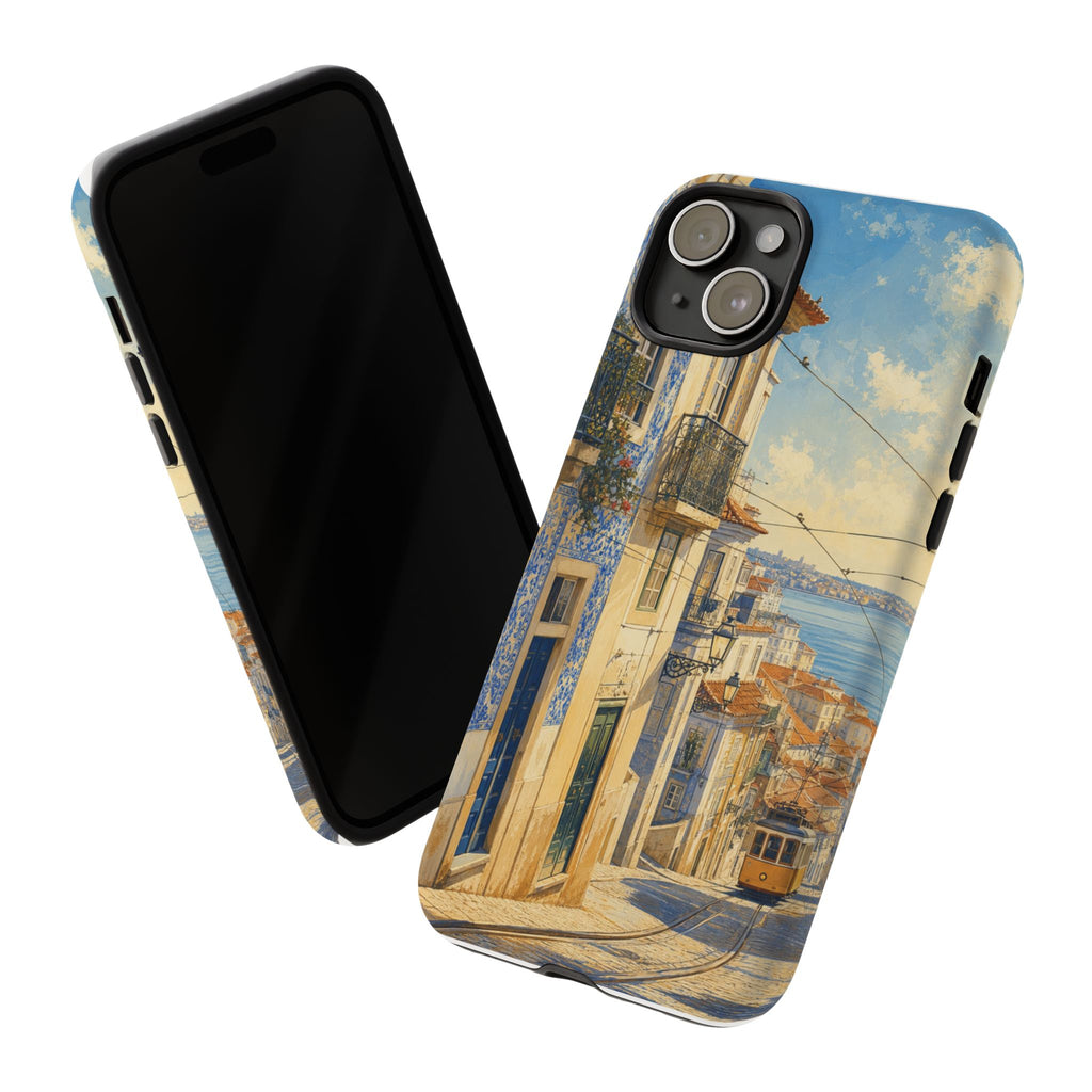 Lisbon Phone Case, Tram Street Travel Art, Tough Protective Case, Matte or Glossy