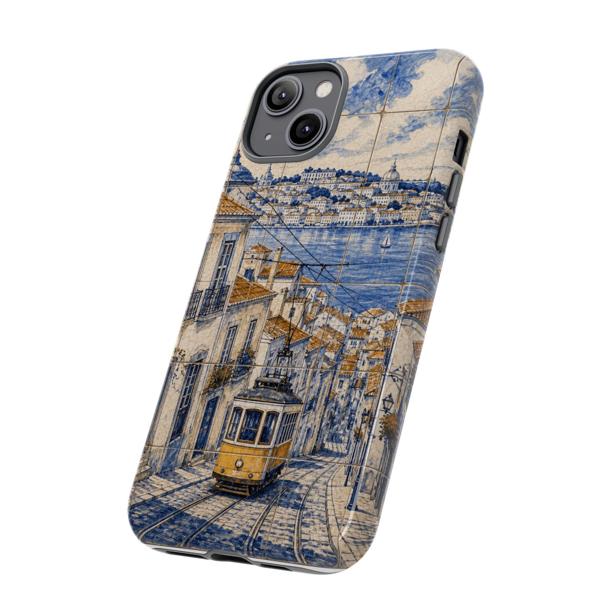 Lisbon Phone Case, Azulejo-Look Travel Art, Tough Protective Case, Matte or Glossy