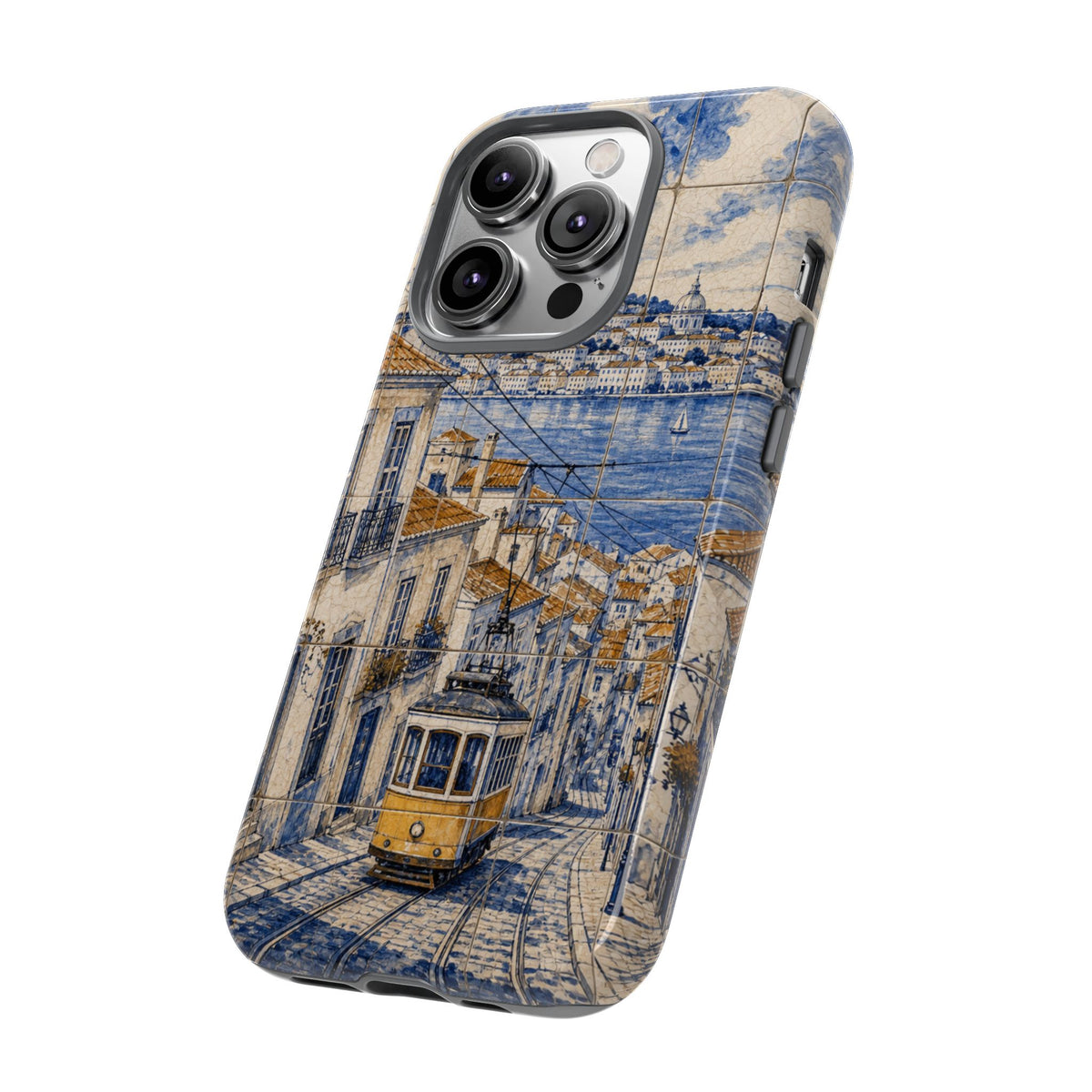 Lisbon Phone Case, Azulejo-Look Travel Art, Tough Protective Case, Matte or Glossy