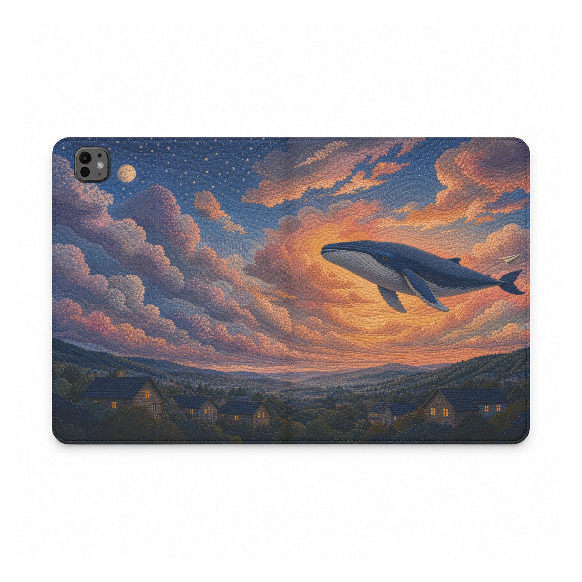 Whale iPad Case, Whale Above the Clouds Folio, Vegan Leather Tablet Case, Ocean Gift, Whimsical Tech Gift
