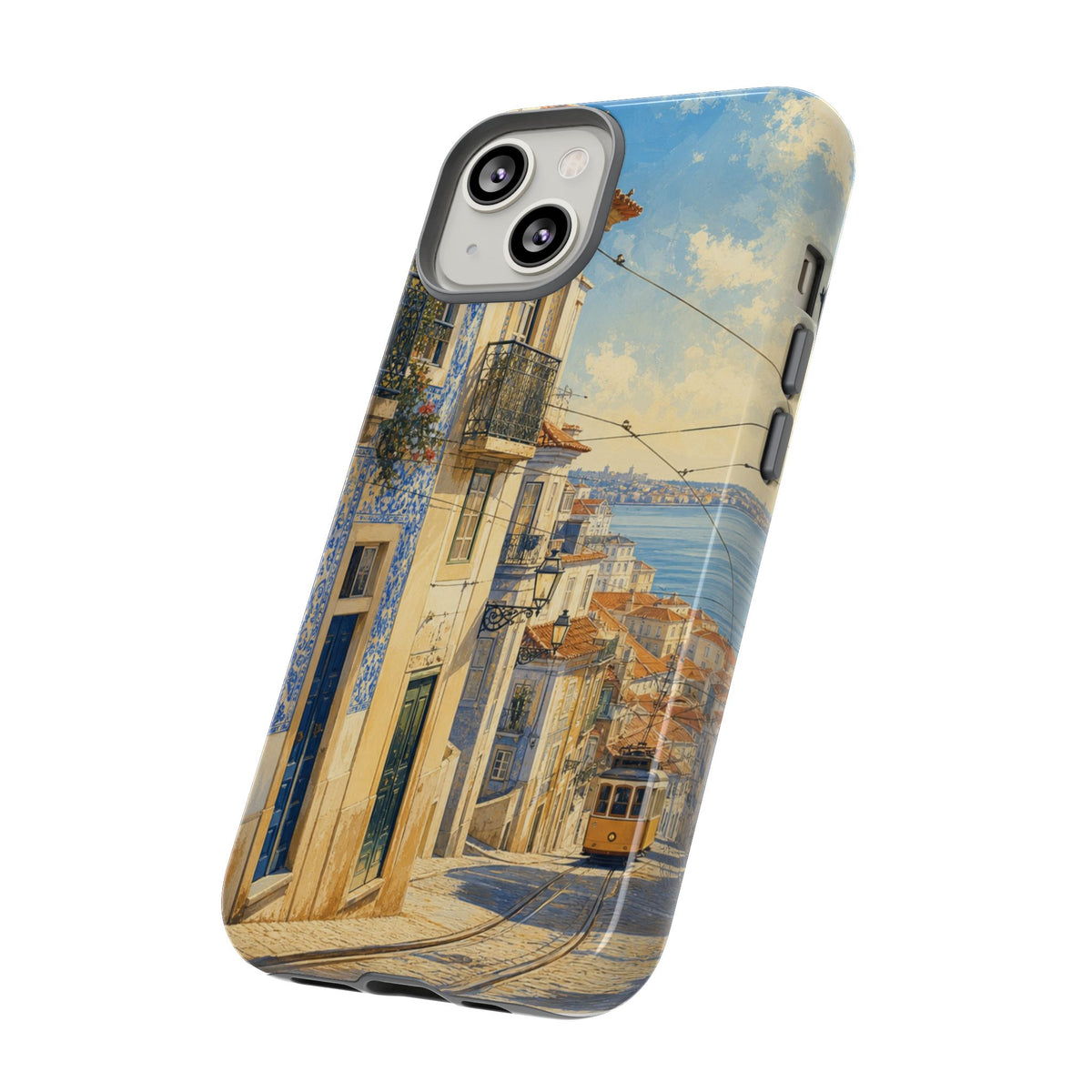 Lisbon Phone Case, Tram Street Travel Art, Tough Protective Case, Matte or Glossy