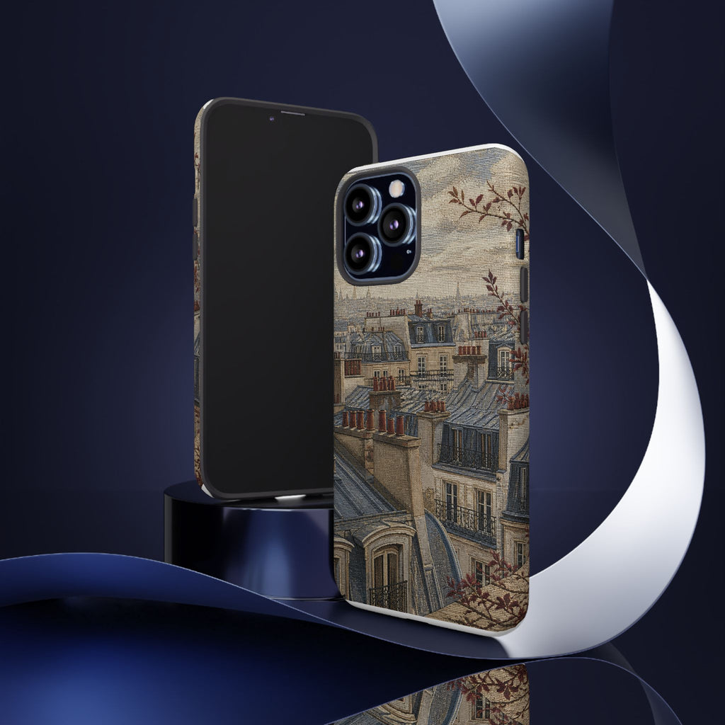 Paris Phone Case, Jacquard-Look Travel Art, Tough Protective Case, Matte or Glossy