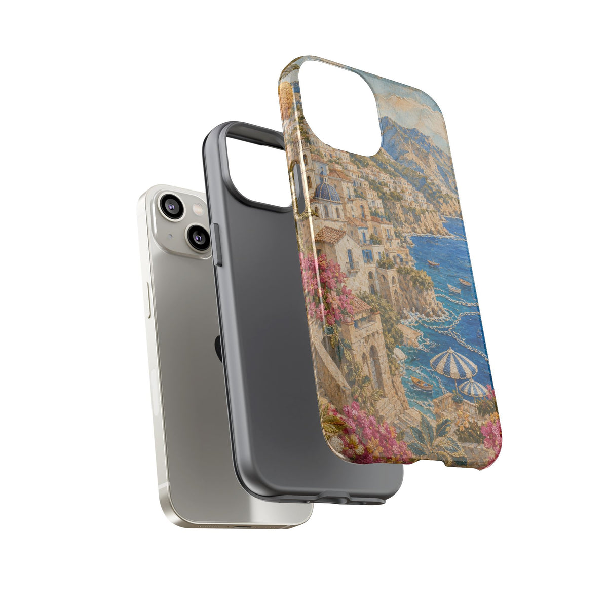 Amalfi Coast Phone Case, Fresco Embroidery-Look Art, Tough Protective Case