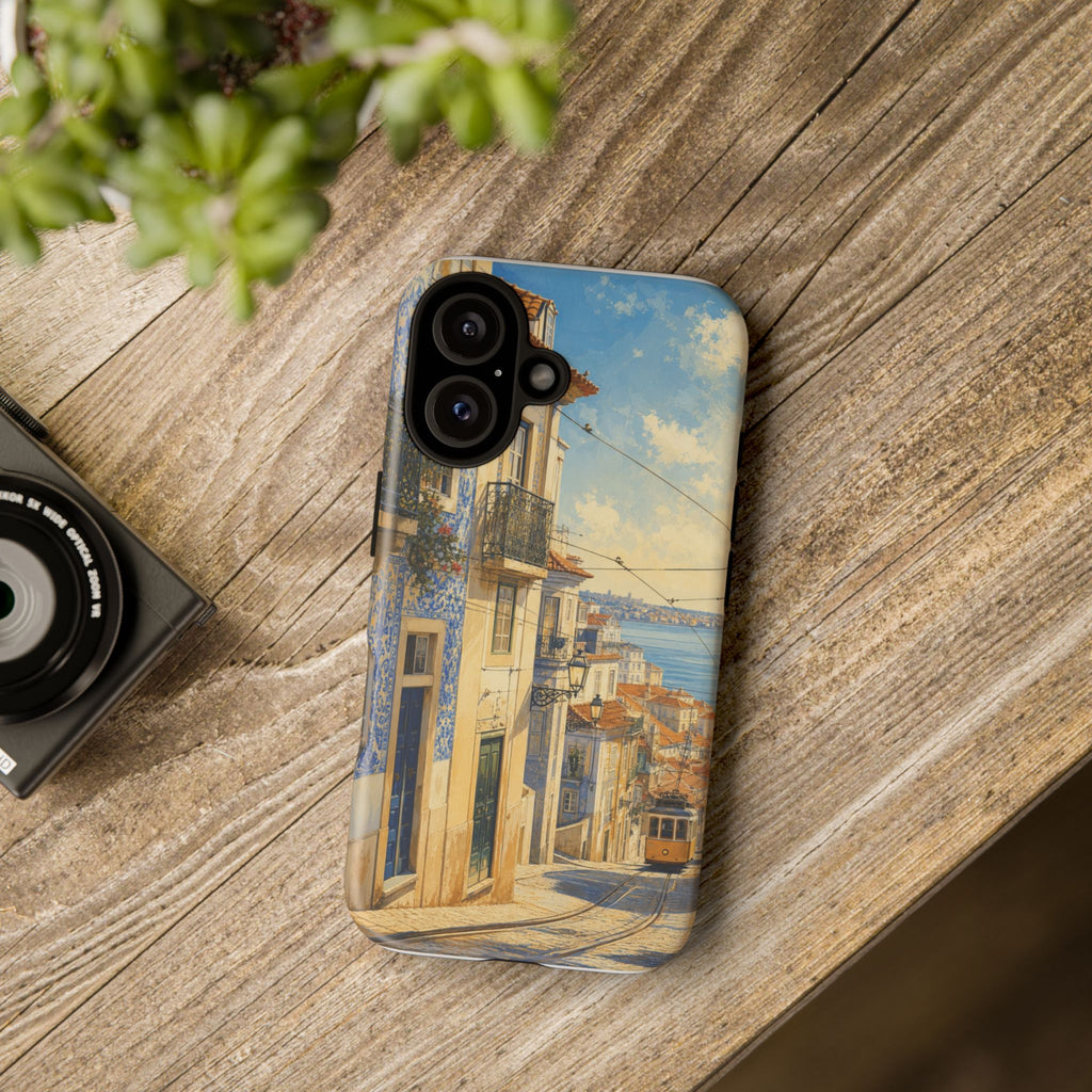 Lisbon Phone Case, Tram Street Travel Art, Tough Protective Case, Matte or Glossy