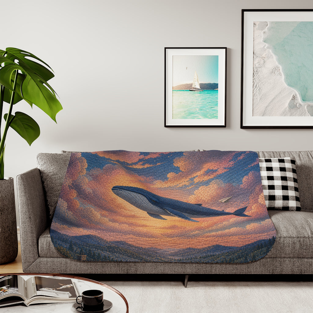 Whale Blanket, Whale Above the Clouds Sherpa Throw, Ocean Nursery Decor, Kids Toddler Blanket, Baby Shower Gift, Storybook Nursery