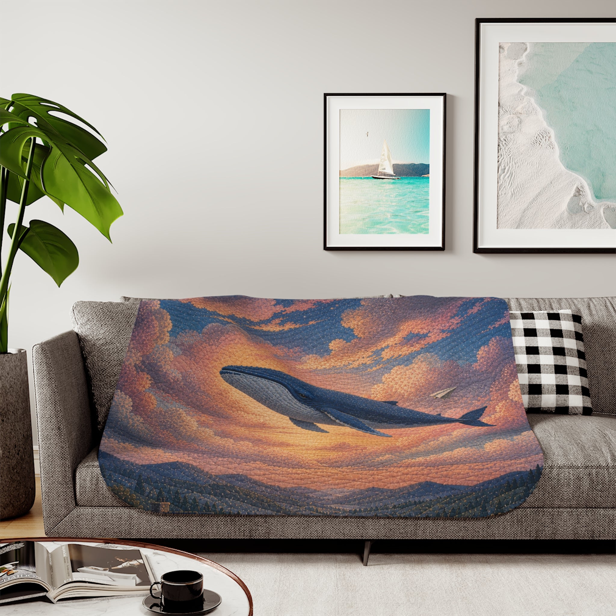 Whale Blanket, Whale Above the Clouds Sherpa Throw, Ocean Nursery Decor, Kids Toddler Blanket, Baby Shower Gift, Storybook Nursery