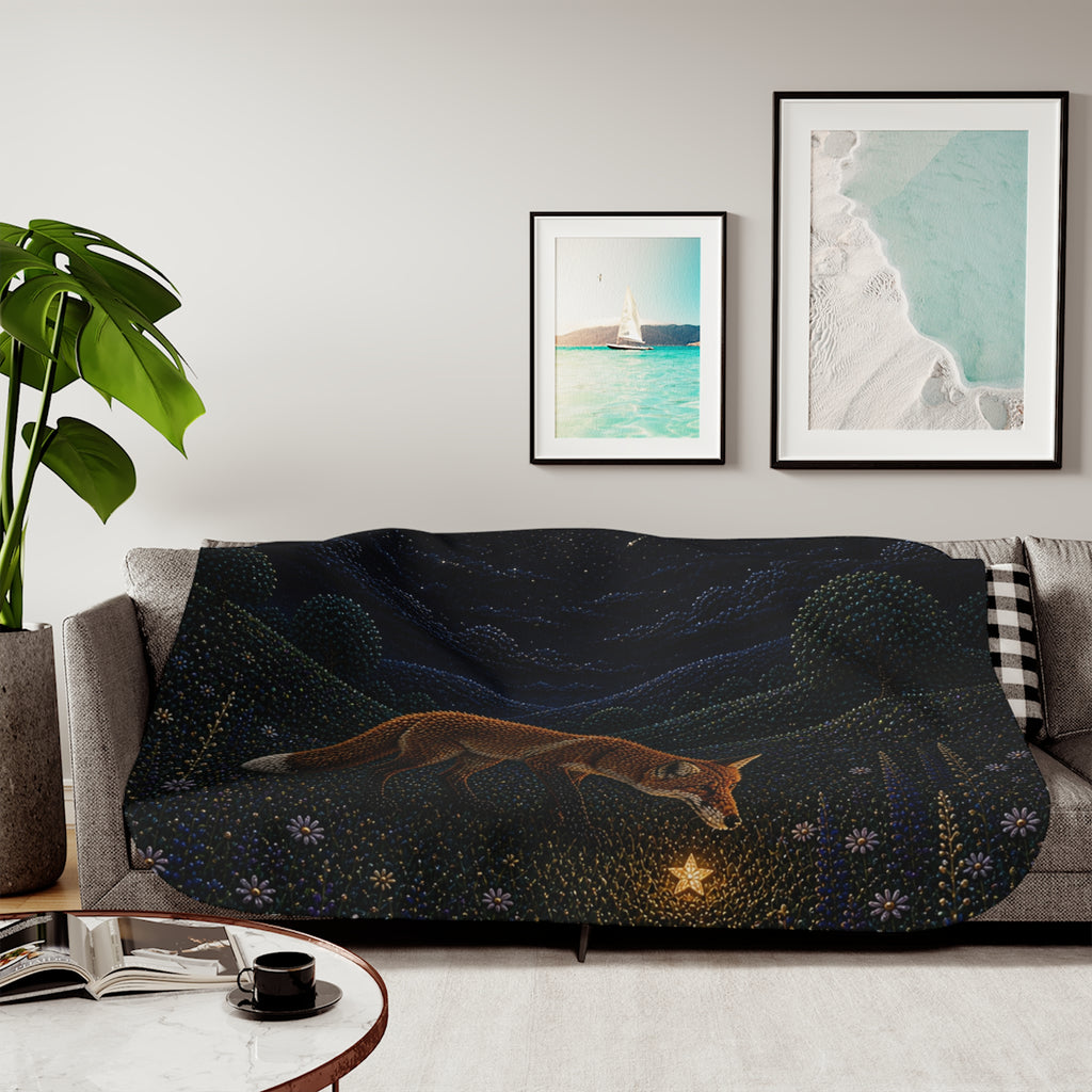Fox Blanket for Kids, Fox and the Falling Stars Sherpa Throw, Woodland Nursery Decor, Cozy Toddler Blanket, Baby Shower Gift