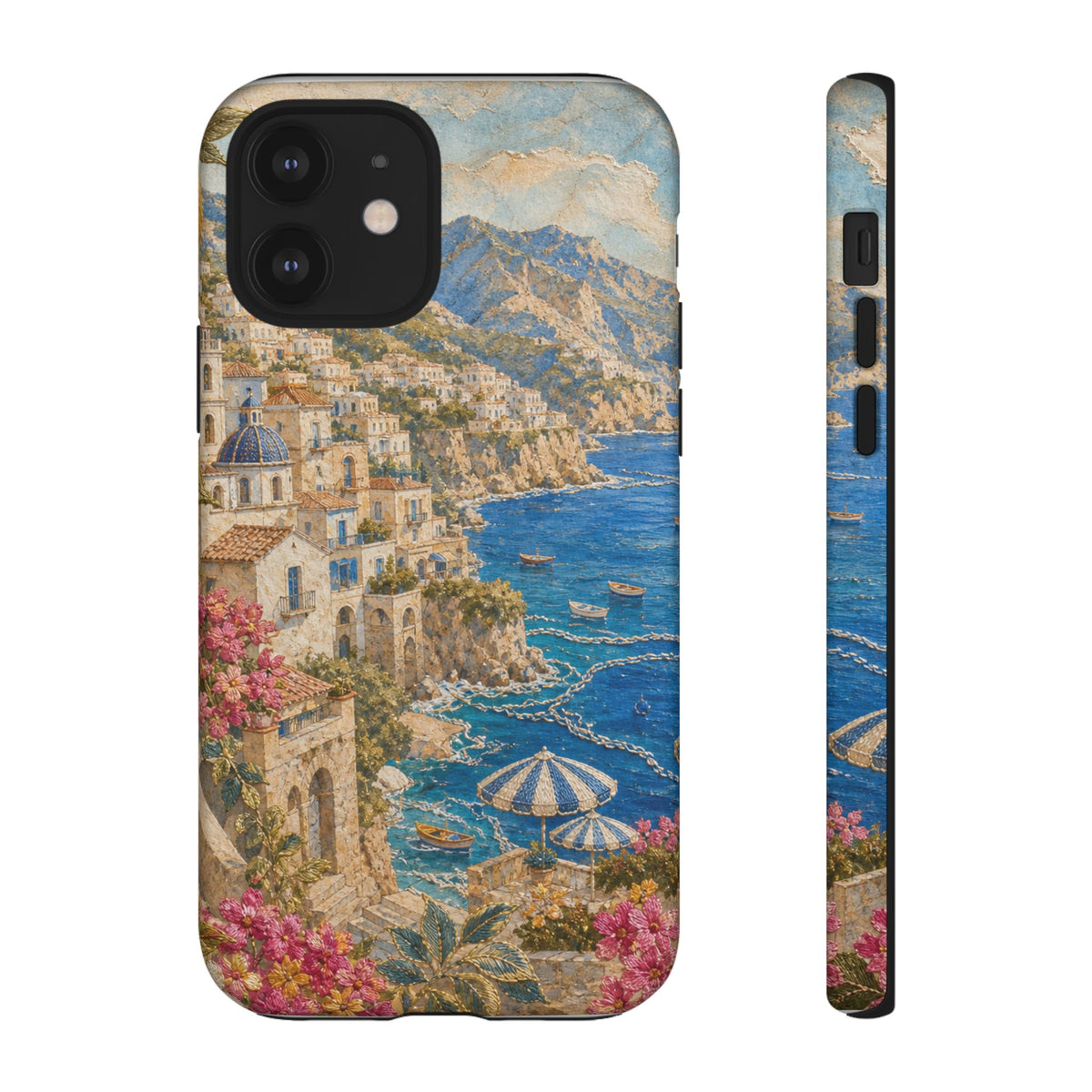 Amalfi Coast Phone Case, Fresco Embroidery-Look Art, Tough Protective Case
