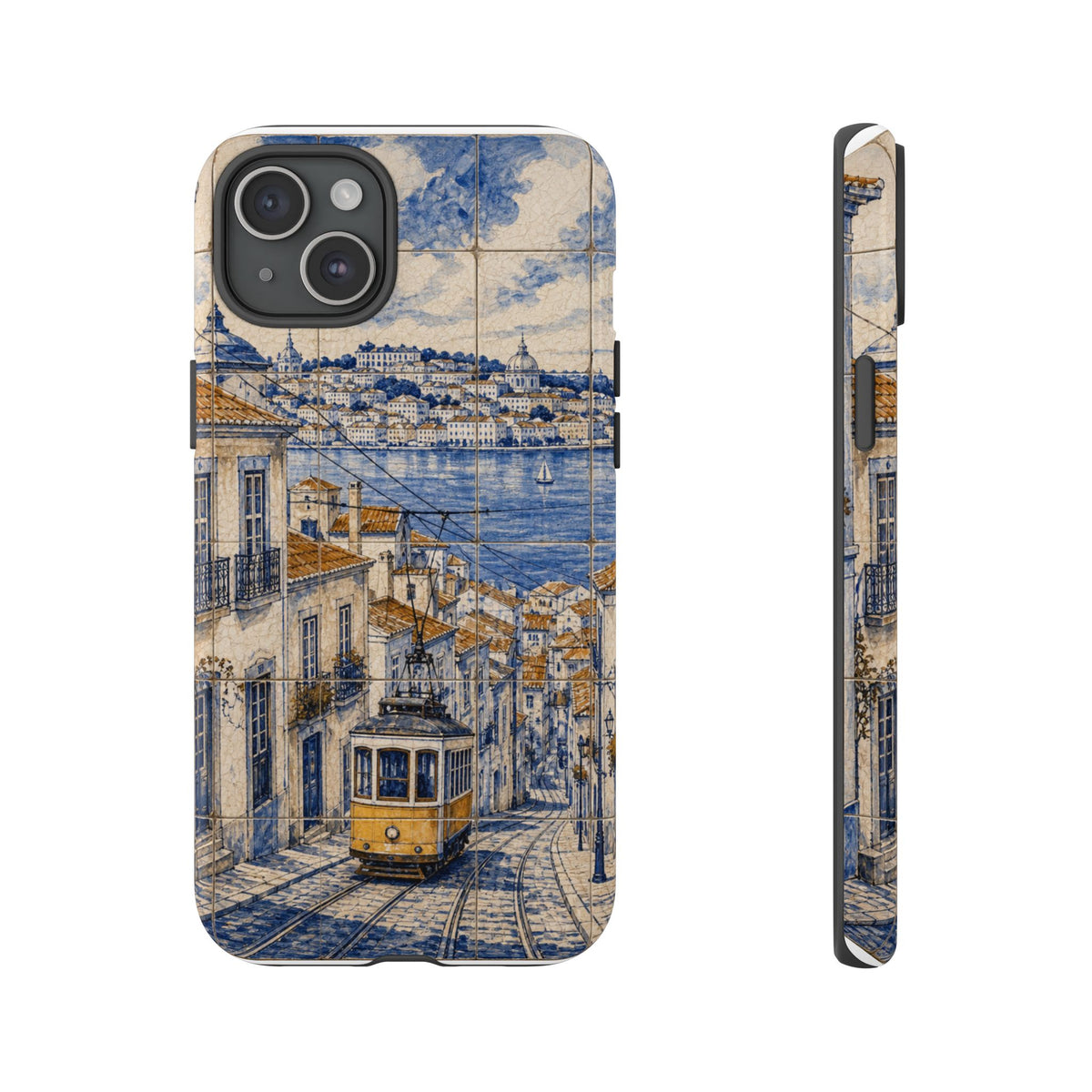Lisbon Phone Case, Azulejo-Look Travel Art, Tough Protective Case, Matte or Glossy