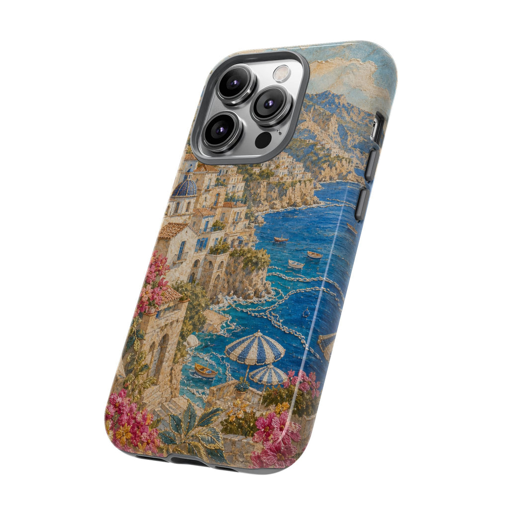 Amalfi Coast Phone Case, Fresco Embroidery-Look Art, Tough Protective Case