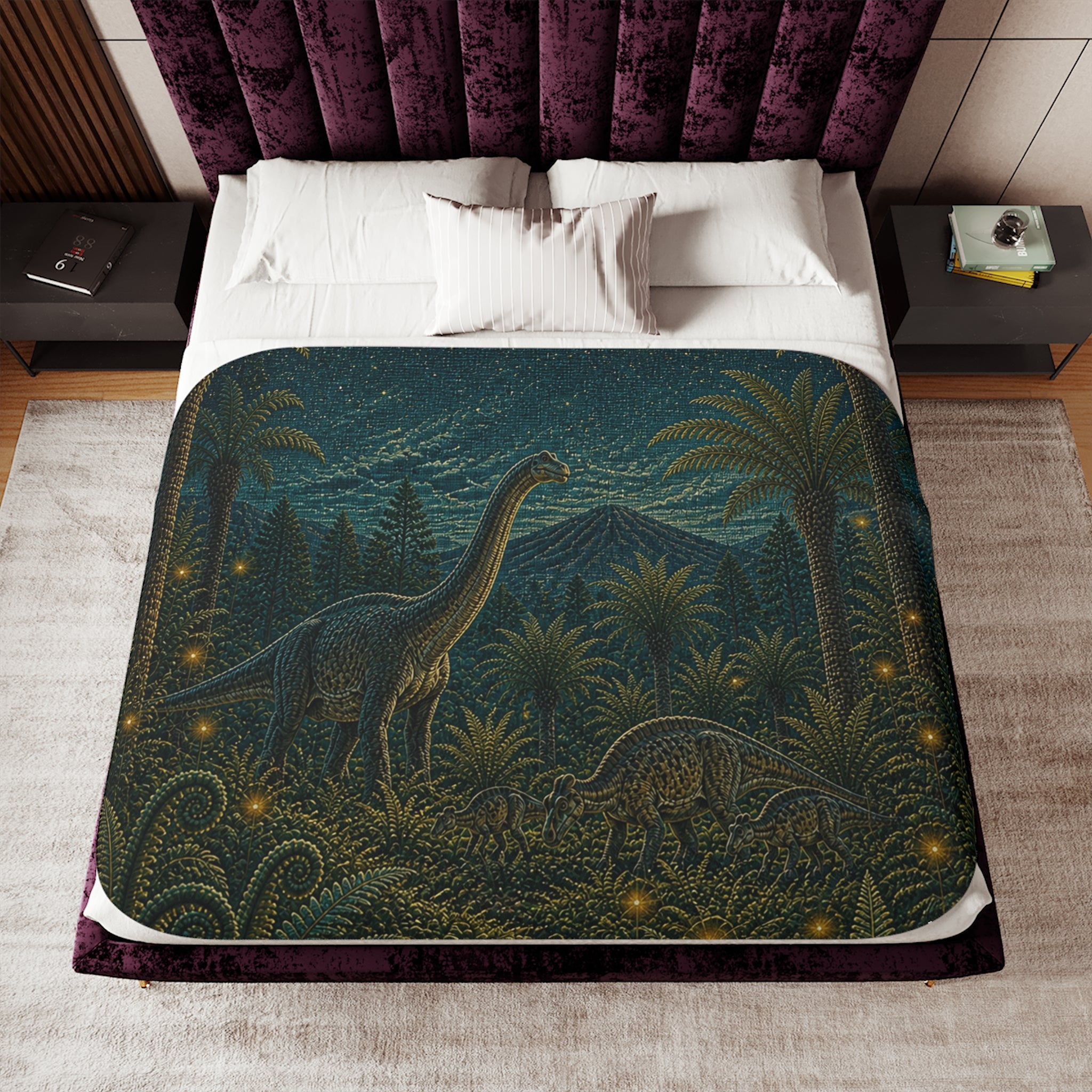 Dinosaur Blanket Toddler Boy, Dinosaur Garden Sherpa Throw Blanket, Dino Nursery Decor, Kids Blanket, Baby Shower Gift Boy