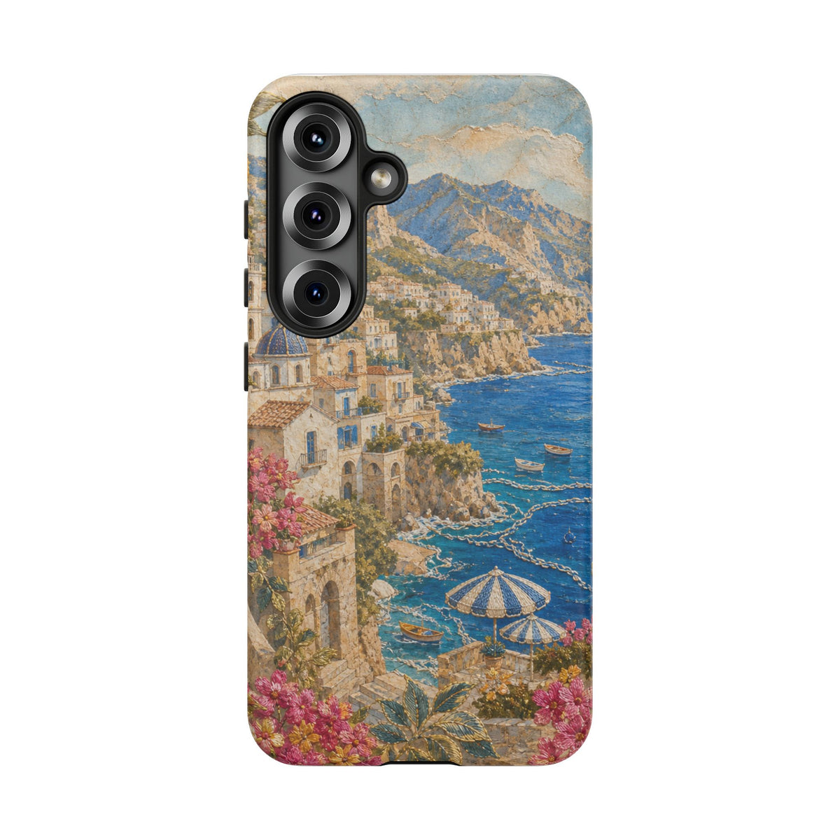 Amalfi Coast Phone Case, Fresco Embroidery-Look Art, Tough Protective Case