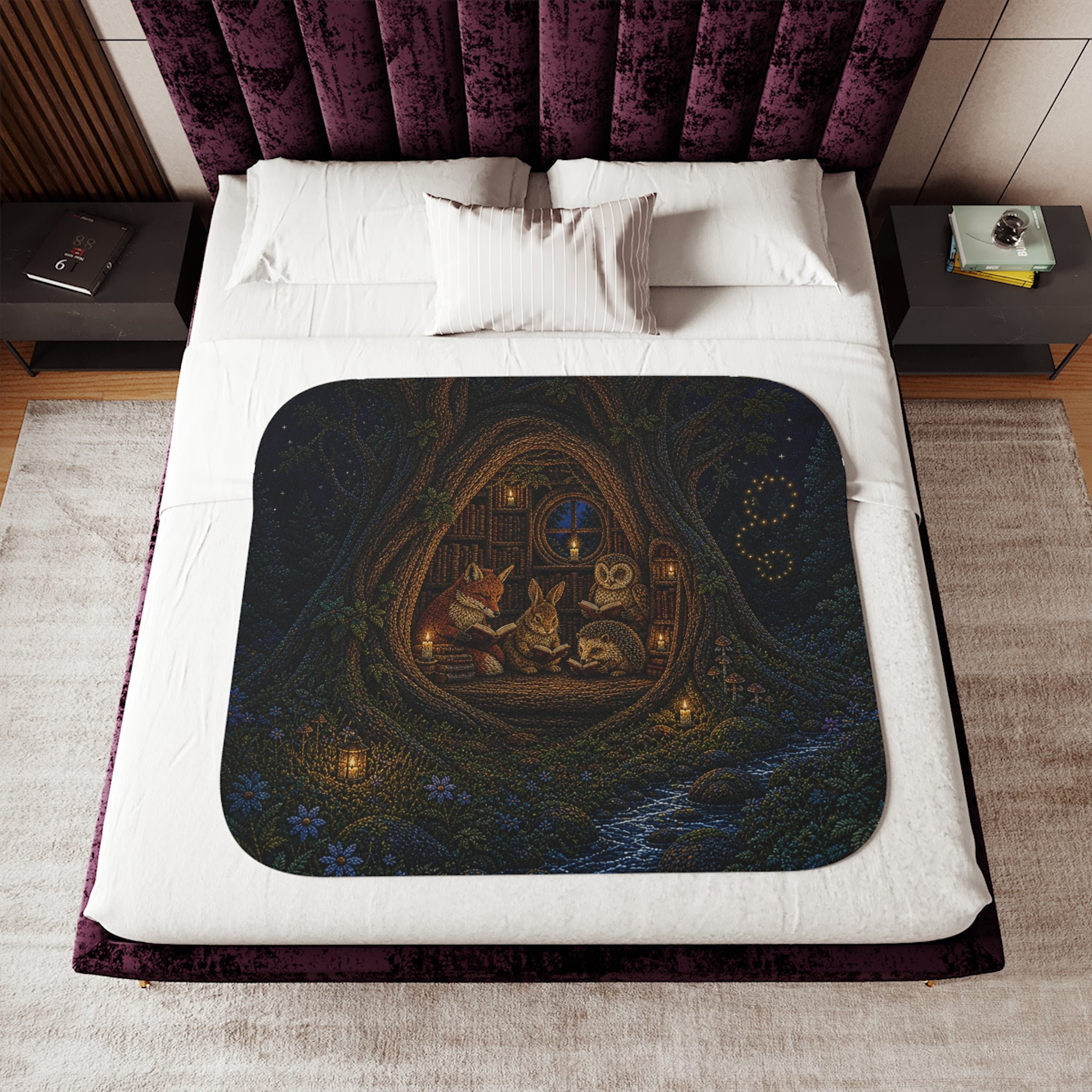 Reading Blanket for Kids, Midnight Library Sherpa Throw, Book Lover Blanket, Cozy Reading Nook Decor, Kids Blanket, Gift for Book Lover