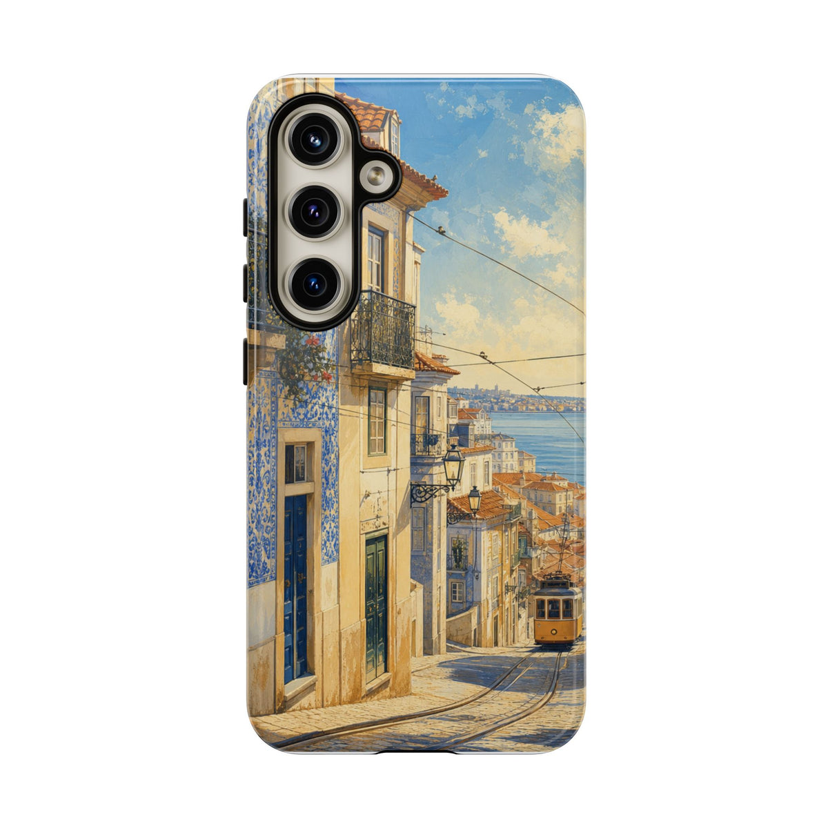 Lisbon Phone Case, Tram Street Travel Art, Tough Protective Case, Matte or Glossy