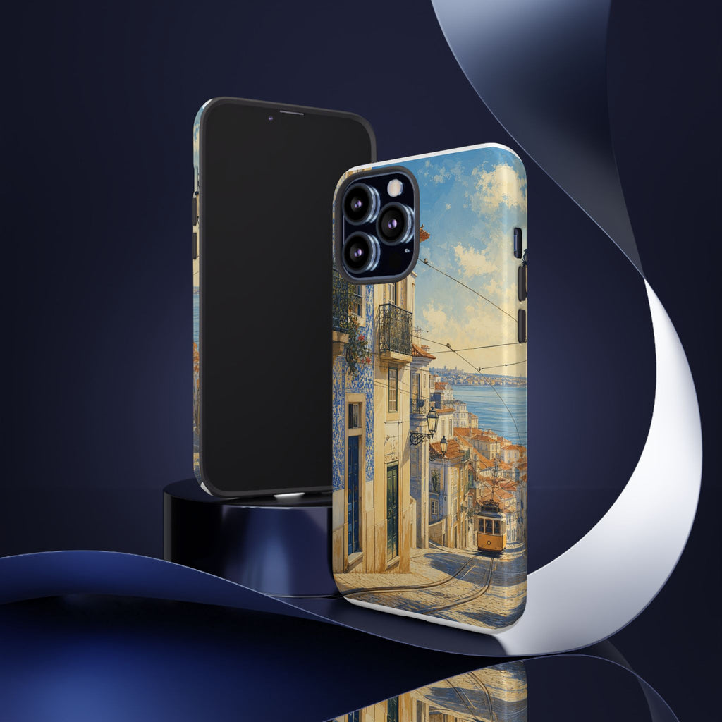 Lisbon Phone Case, Tram Street Travel Art, Tough Protective Case, Matte or Glossy