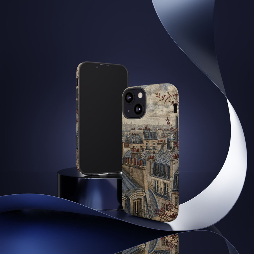 Paris Phone Case, Jacquard-Look Travel Art, Tough Protective Case, Matte or Glossy