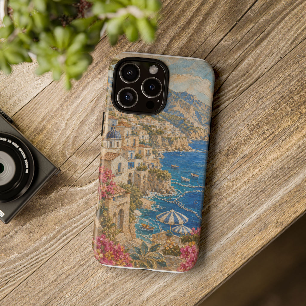 Amalfi Coast Phone Case, Fresco Embroidery-Look Art, Tough Protective Case
