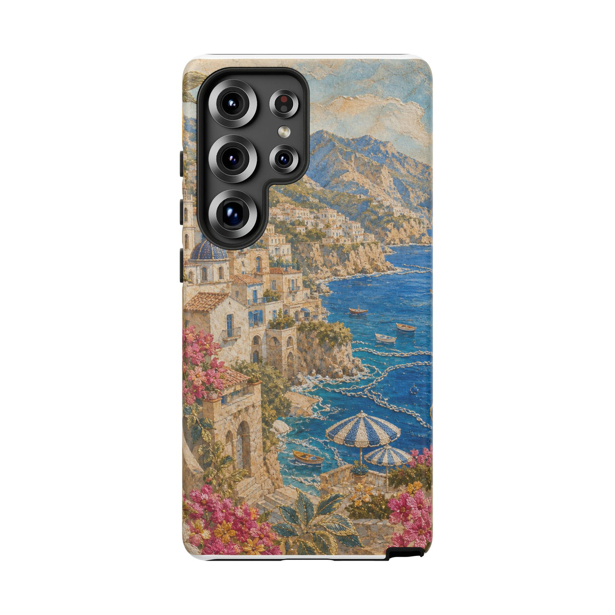 Amalfi Coast Phone Case, Fresco Embroidery-Look Art, Tough Protective Case