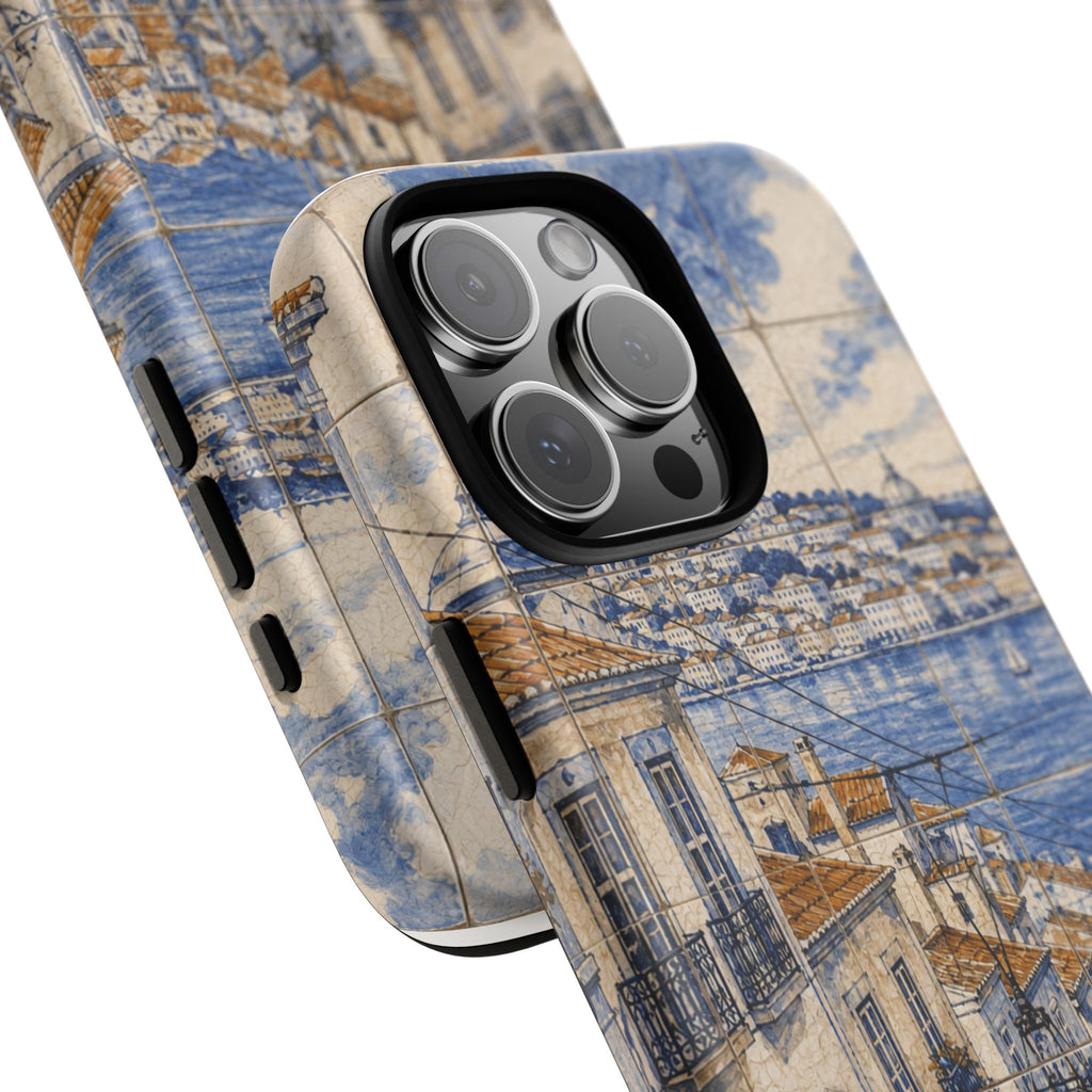 Lisbon Phone Case, Azulejo-Look Travel Art, Tough Protective Case, Matte or Glossy