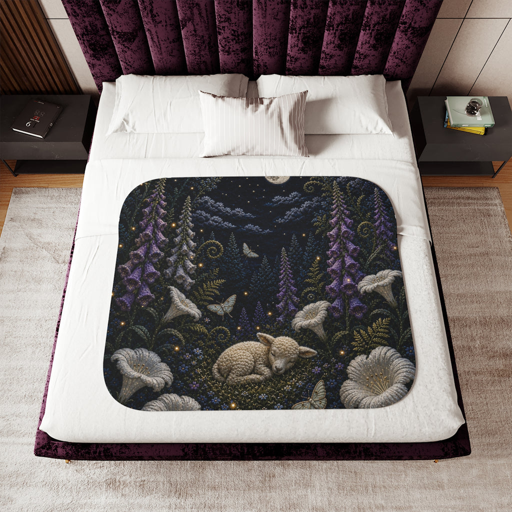 Moon Garden Blanket, Silk Embroidery Look Sherpa Throw, Celestial Nursery Decor, Kids Blanket, Baby Shower Gift, Storybook Nursery
