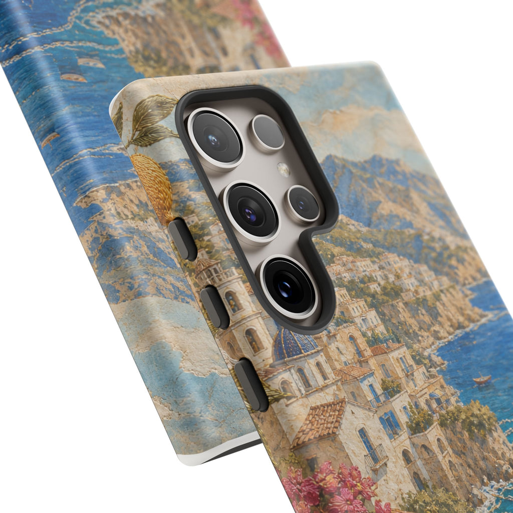 Amalfi Coast Phone Case, Fresco Embroidery-Look Art, Tough Protective Case