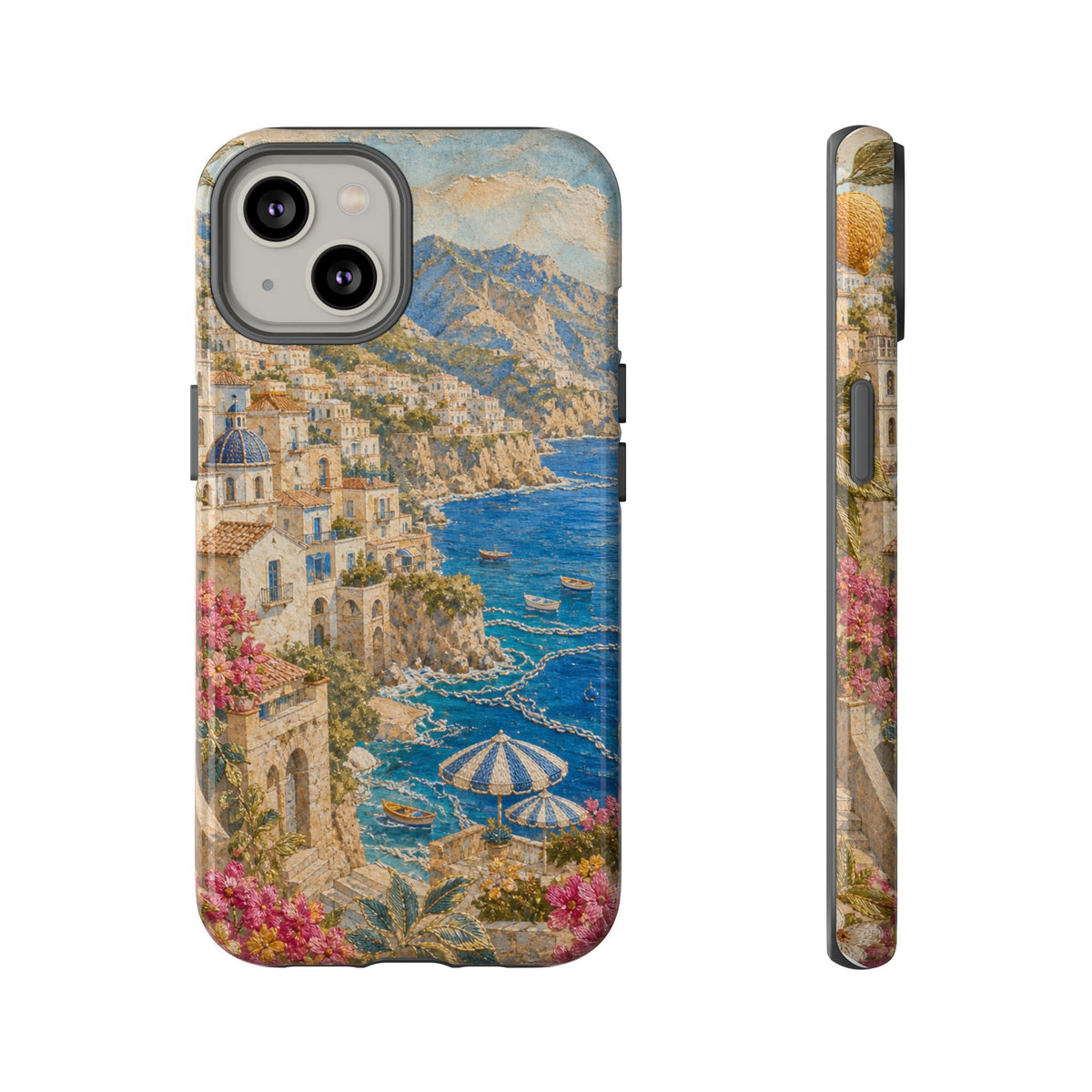 Amalfi Coast Phone Case, Fresco Embroidery-Look Art, Tough Protective Case