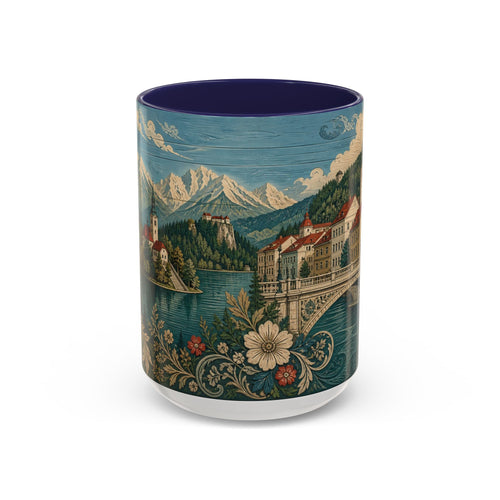 Bled & Ljubljana Accent Coffee Mug, Material-Look Travel Art, 11oz 15oz